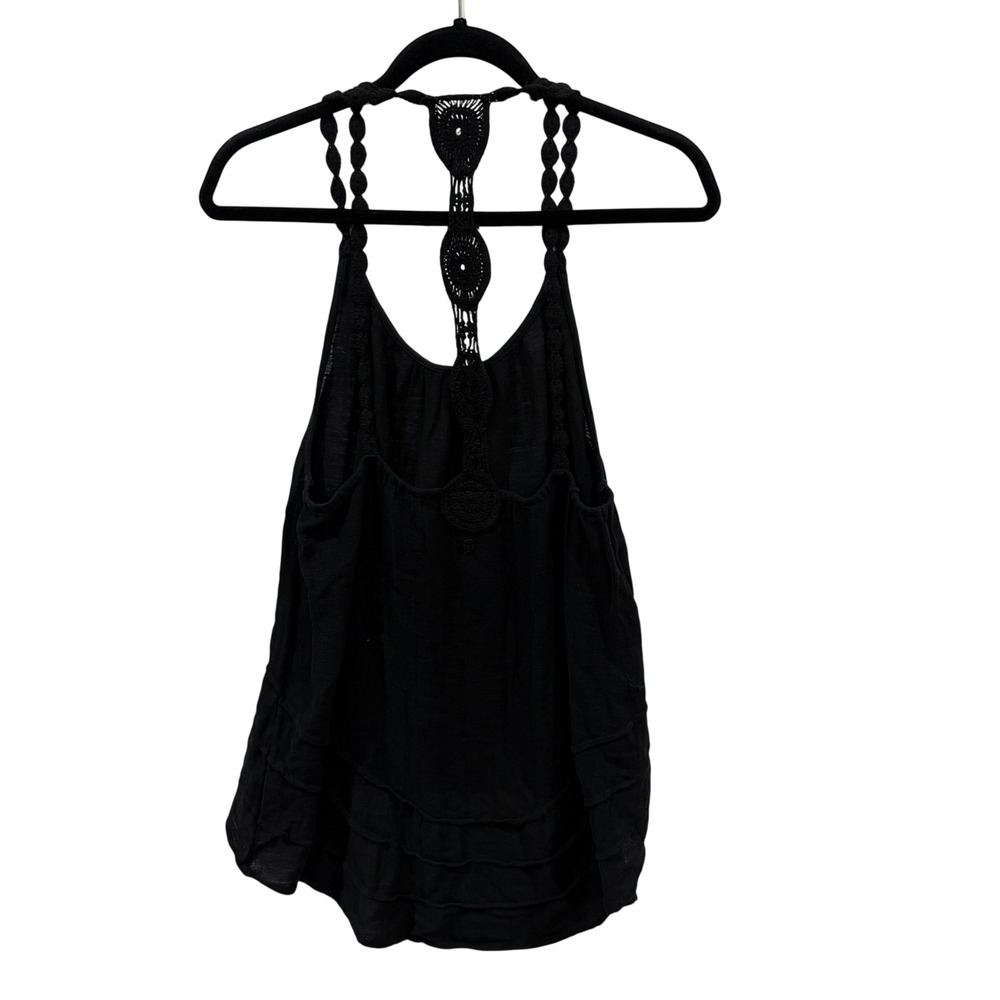 Billabong Womens Black Gauzy Cotton Crochet Racerback Tank Top Small J501EBEB - Picture 2 of 7